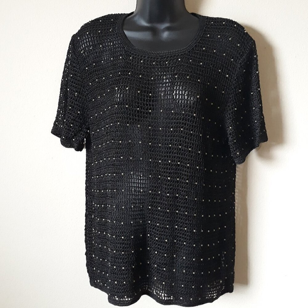 Double D Ranch Whimsigoth Beaded Hand Crocheted Top Black Indie Grunge Rave
